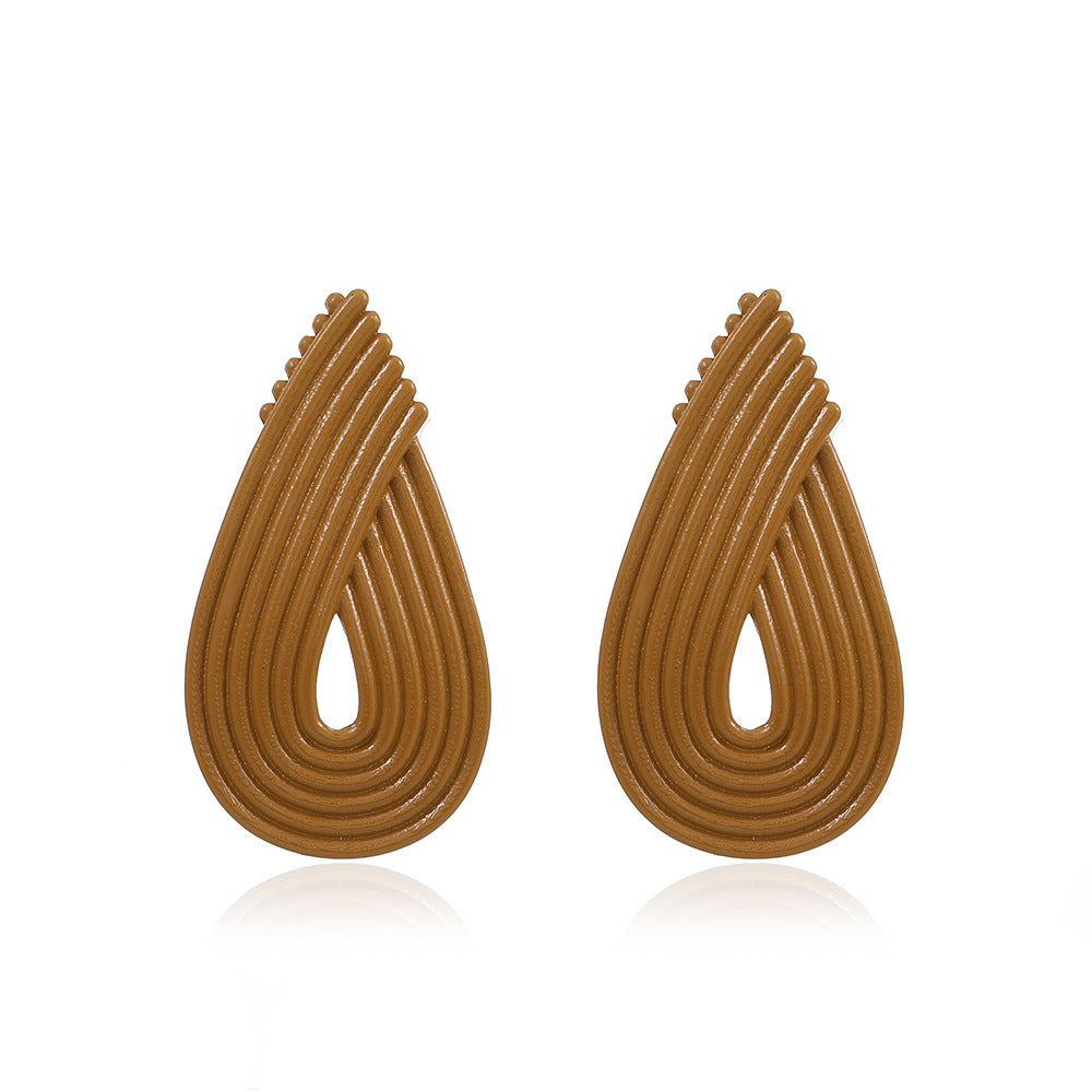 Plaid Striped Water Drop Ear Simple Earrings