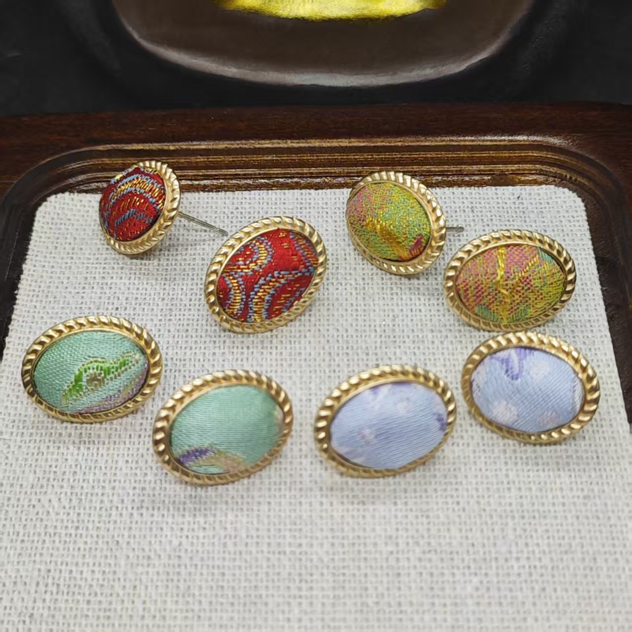 Finished Bean-shaped Female Chinese Style Han Clothing Cheongsam Antique Stud Earrings