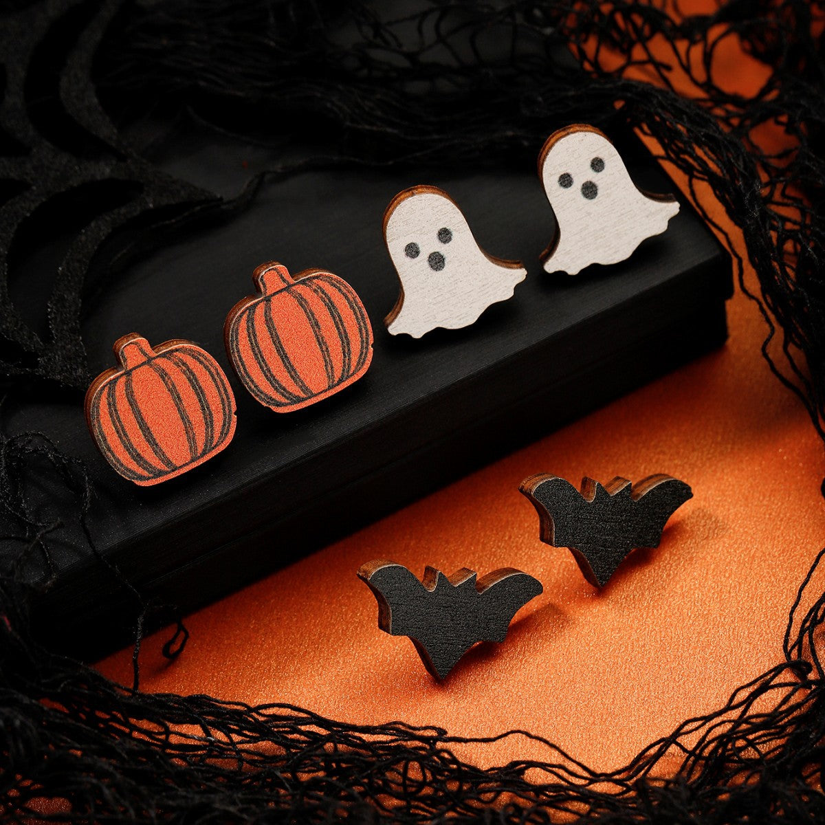 Halloween Party Eccentric Personality Pumpkin Bat Earrings