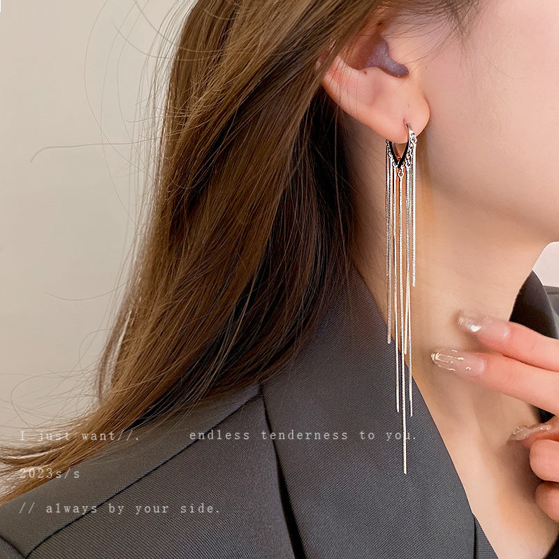 High-grade Elegant Trendy Long Chain Tassel Slim Ear Buckle