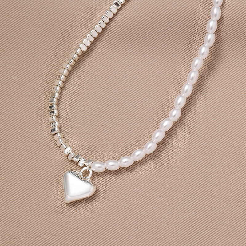 Women's Small Pieces Of Sier Pearl Heart Necklaces