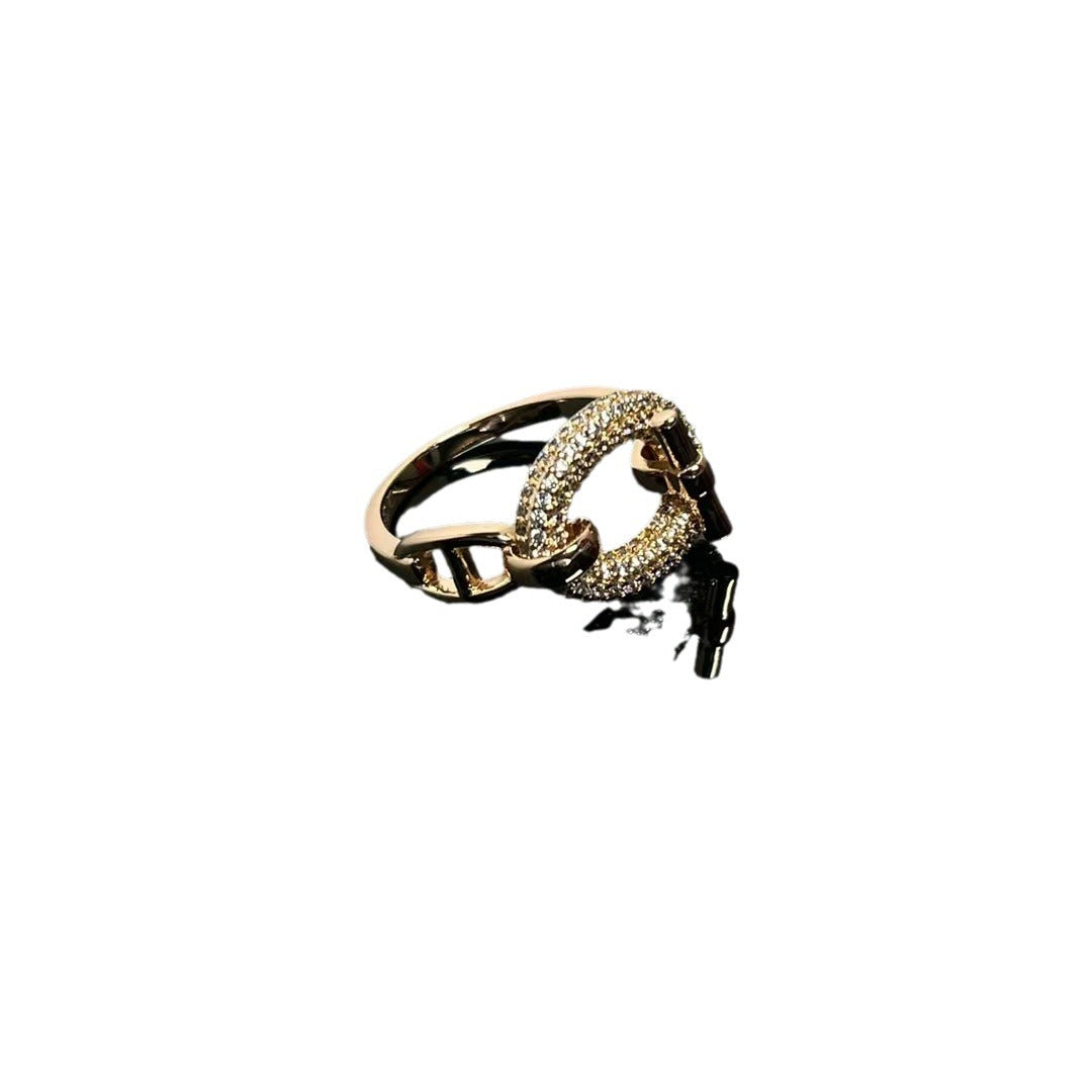 Pig Nose Diamond Full Q V Gold Plated Rose Female Rings