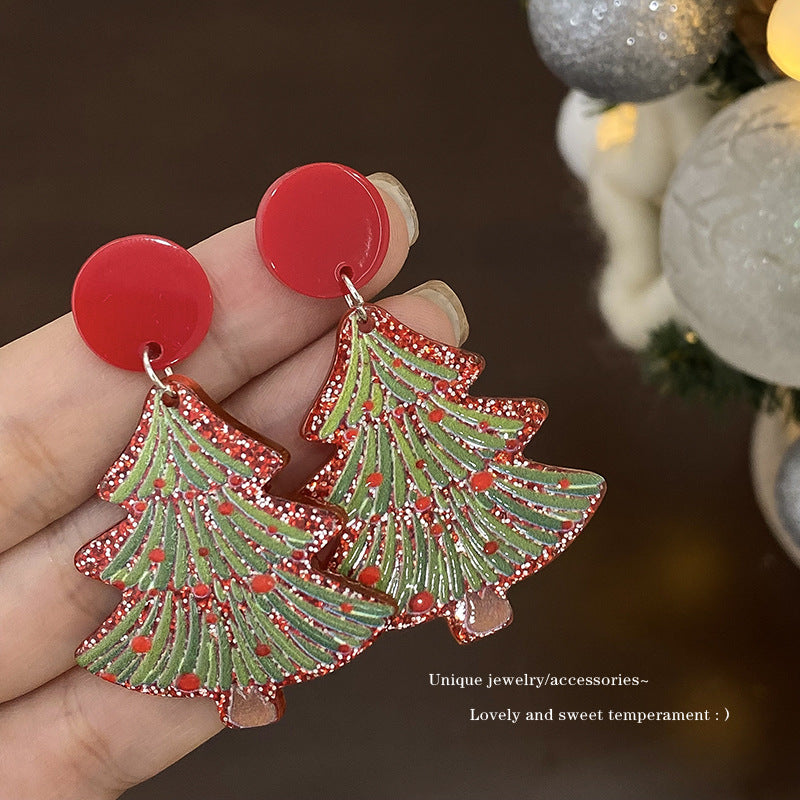 Boucles d'oreilles de niche rouge de tempérament de lune d'élan de Noël pour femmes