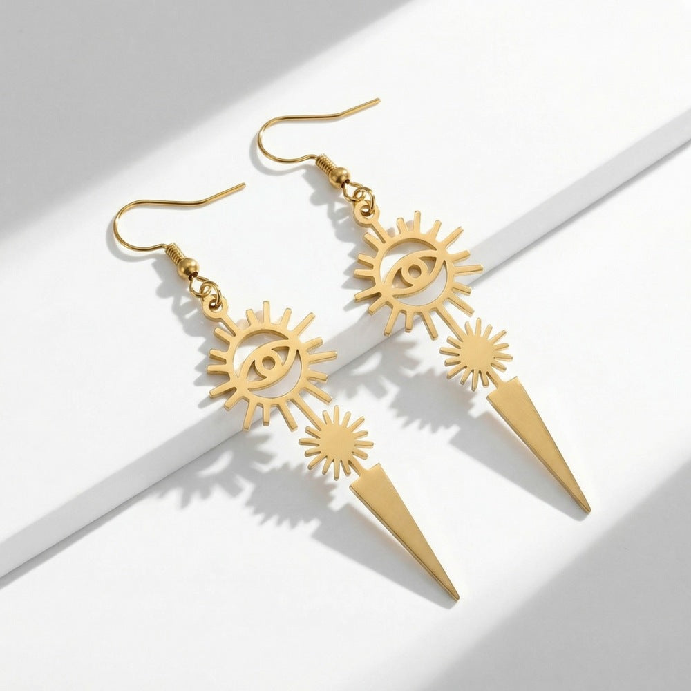 Vintage All-seeing Eye Sun Pointed Cone Punk Horus Stainless Earrings