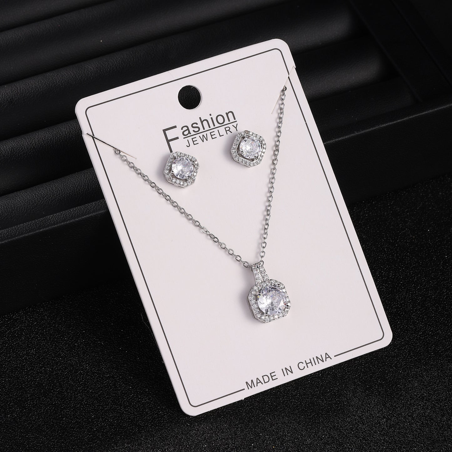 Live Broadcast Zircon Full Diamond Perfume Bottle Square Bag Earings Jewelry Set