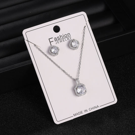 Live Broadcast Zircon Full Diamond Perfume Bottle Square Bag Earings Jewelry Set