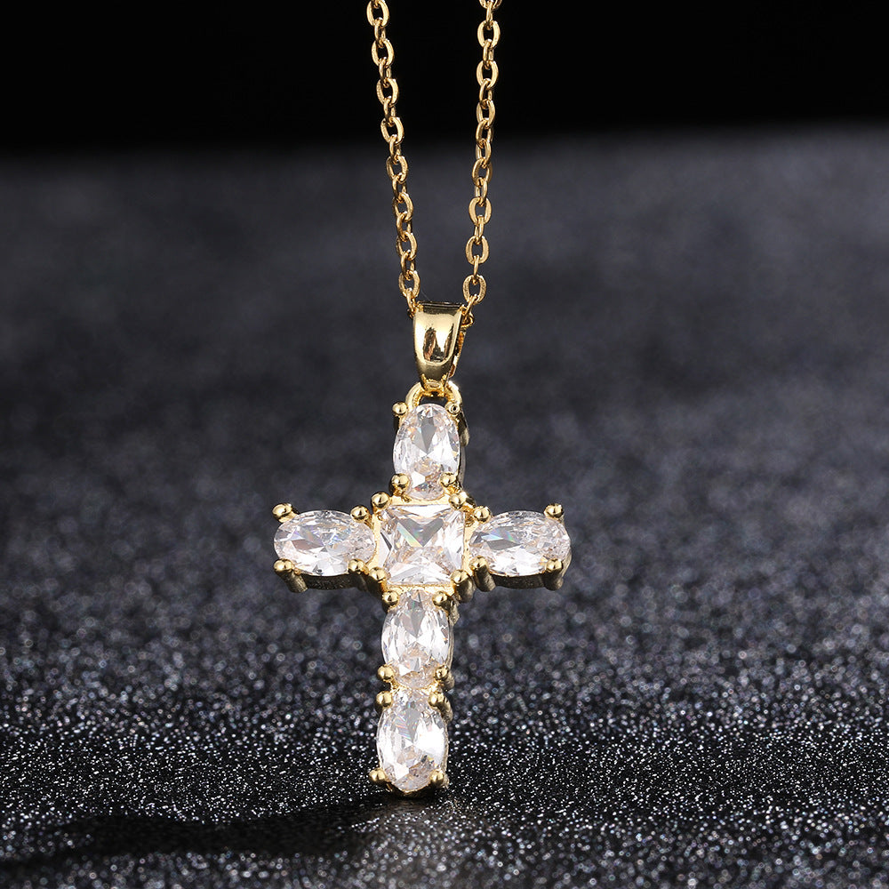 Hop Full Diamond Crook Cross Ornament Necklaces