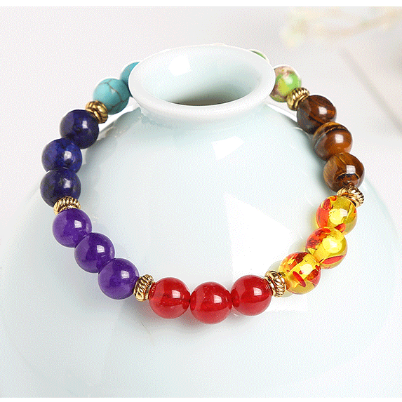 Women's Rainbow Color Ball Single Circle Beaded Bracelets