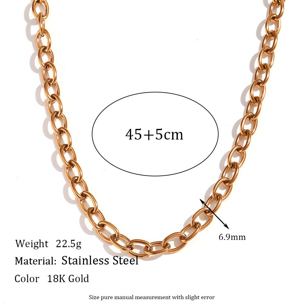 Women's Steel Choker Stainless Gold-plated Cross Chain Necklace