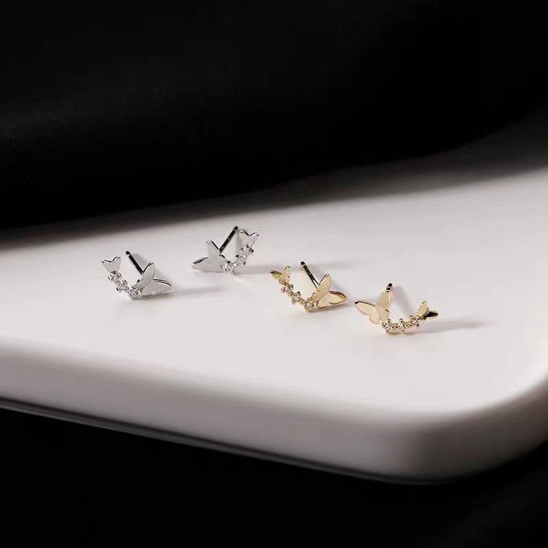 Women's Sterling Sier Butterfly Small Delicate Cold Earrings