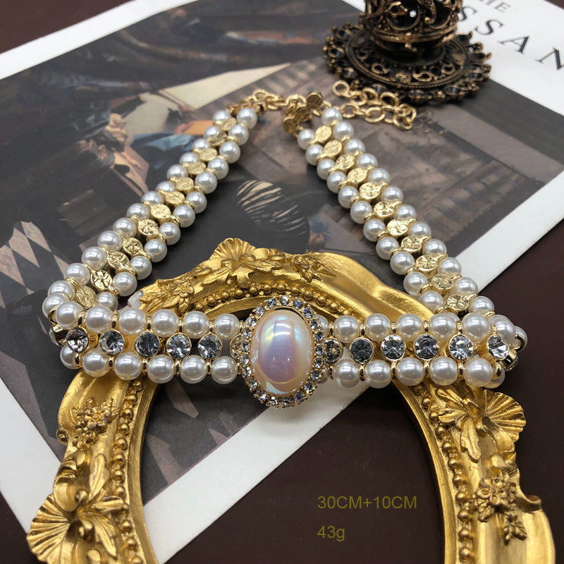 Women's Western Retro Mabe Pearl Ear Clip Hepburn Style Cheongsam Formal Jewelry Set
