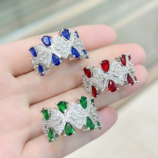 Bijoux Bagues incrustées de luxe en diamant rouge et bleu