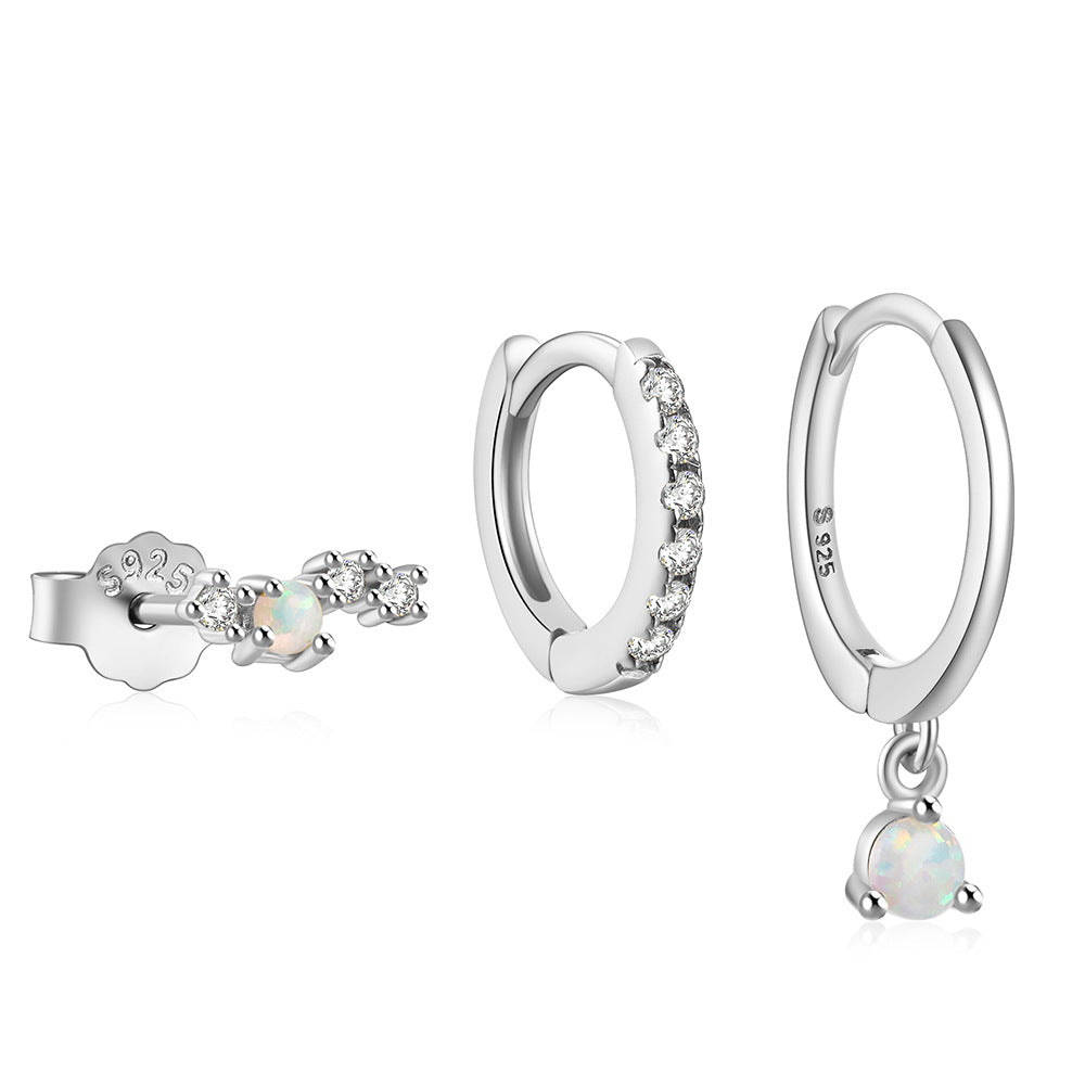 Boucles d'oreilles élégantes en argent sterling avec opale et diamant pour femme