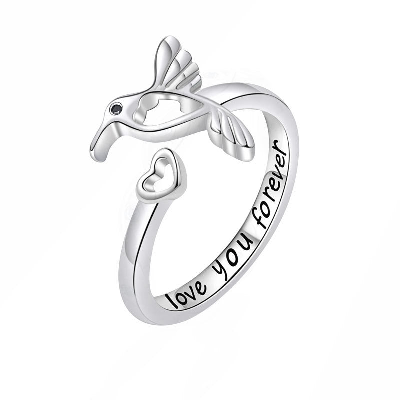 Simple Personality Hummingbird Heart-shaped Opening Cold Style Rings
