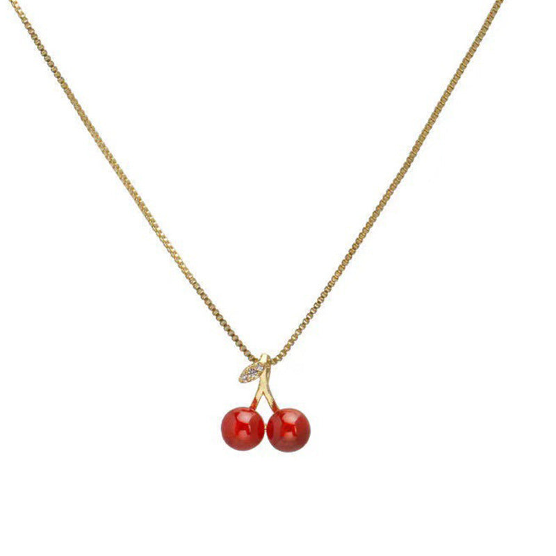 Women's Red Cherry Garnet For Niche Design Summer Clavicle Necklace