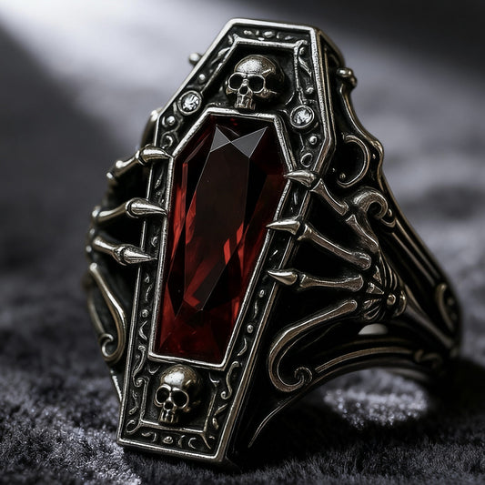 Environmental Protection Alloy Vintage Skull Punk Halloween Red Diamond Ancient Ring
