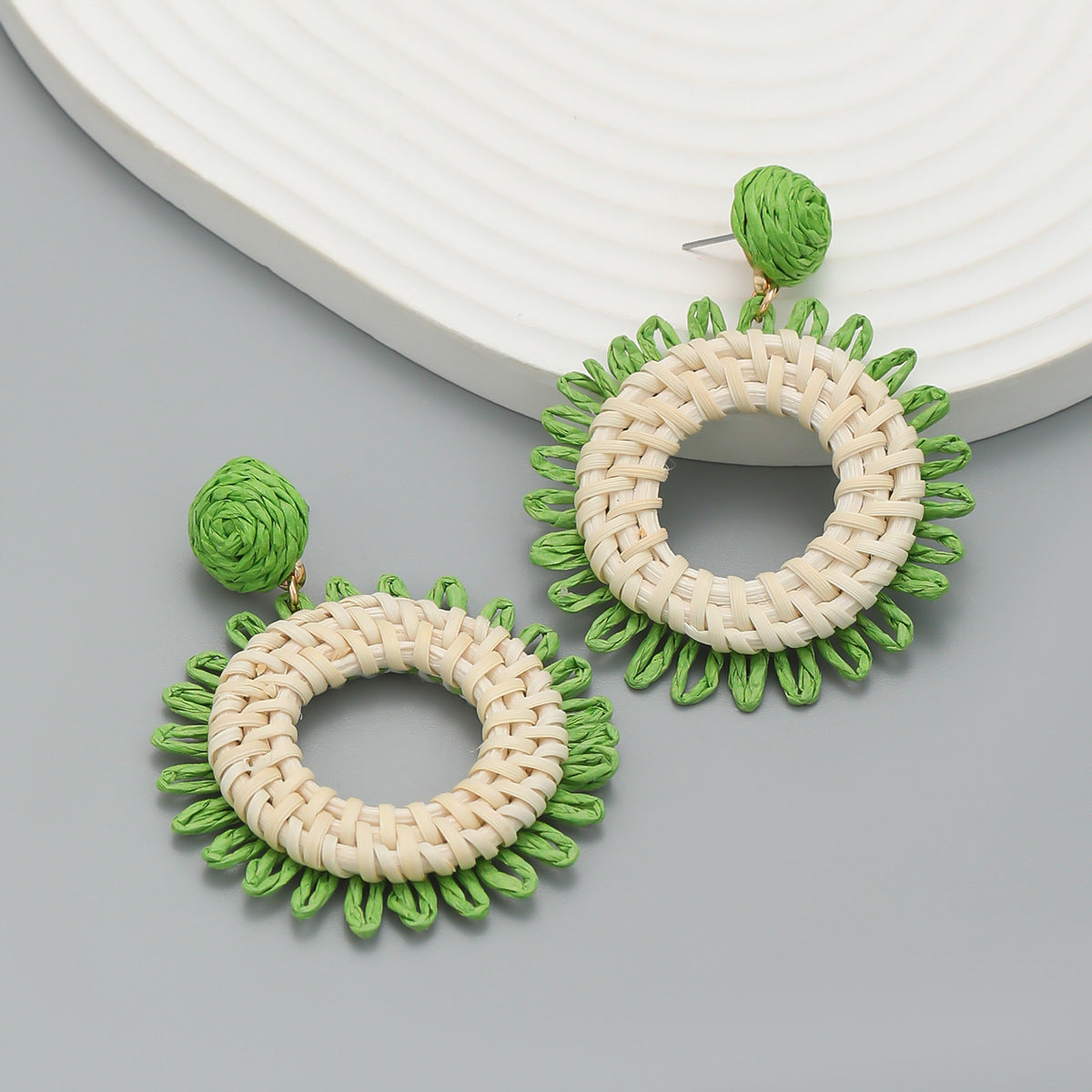 Summer Raffia Flower Female Rattan Woven Earrings