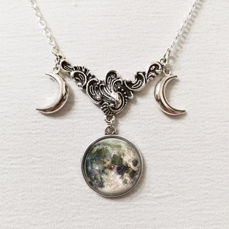 Triple Moon Sier Full And Small Necklaces