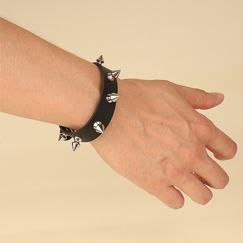 Punk Exaggerated Tapered Pointed Rivet Three Rows Bracelet