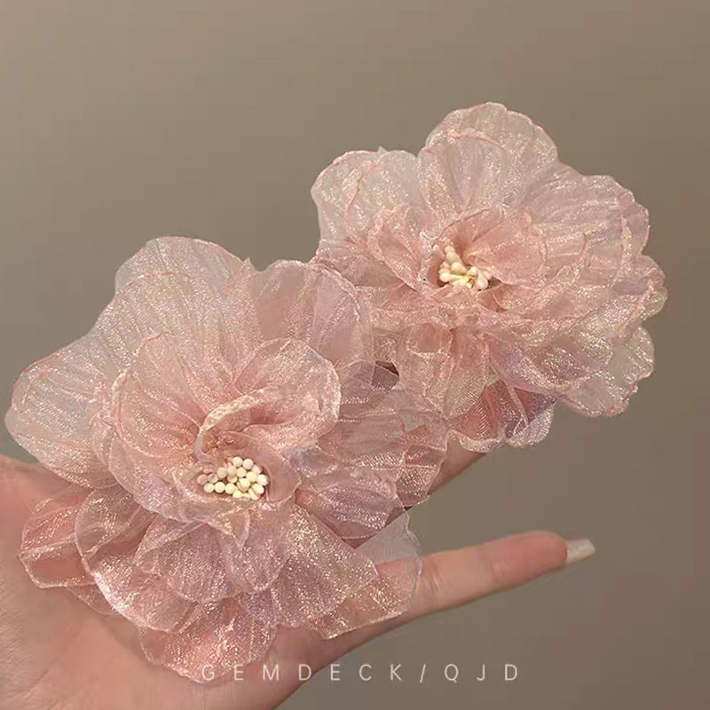 Super Fairy Tulle Crystal Flowers Simple Fresh Design Earrings