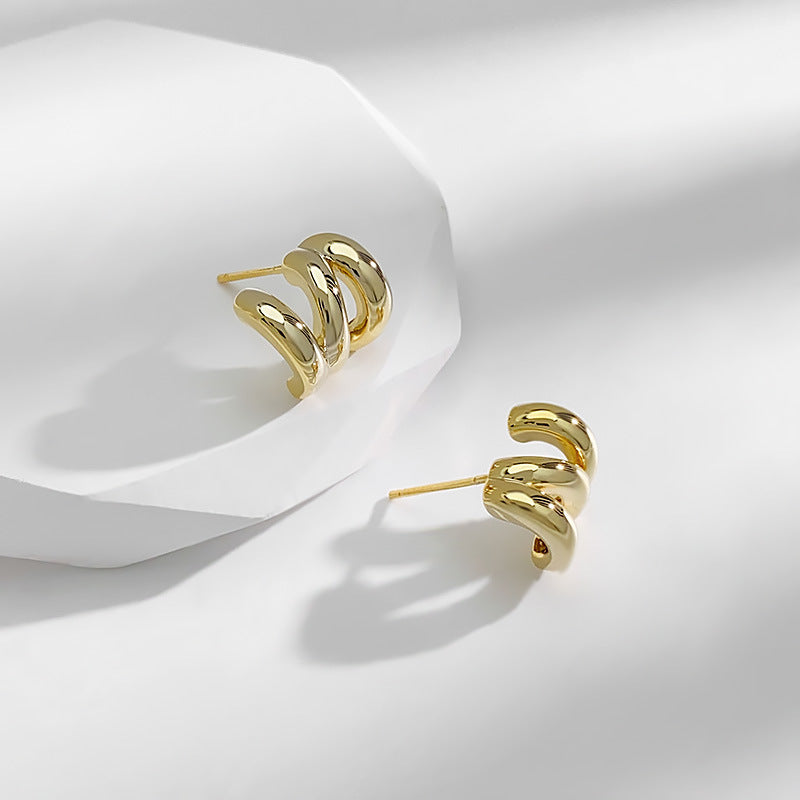 Without Pierced Mosquito Coil Three Rows Shaped Design Graceful Simple Earrings