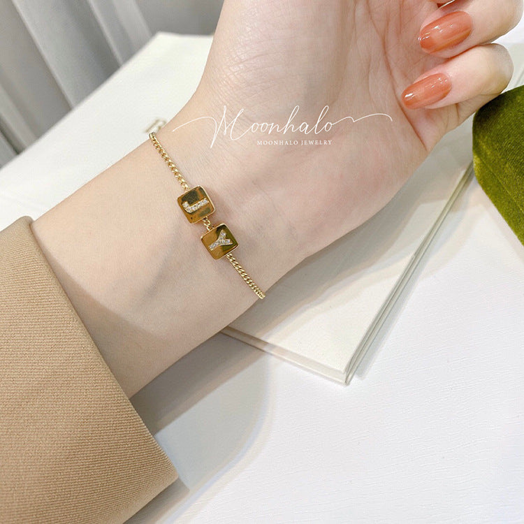 Gold Vintage Square Letter Couple Matching Bracelets