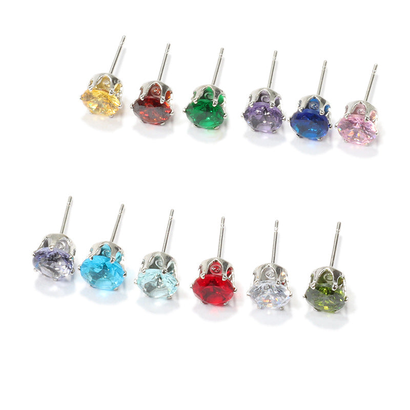 Women's & Men's Steel Color Zircon Diamond For Fashion Stainless Ear Stud Earrings