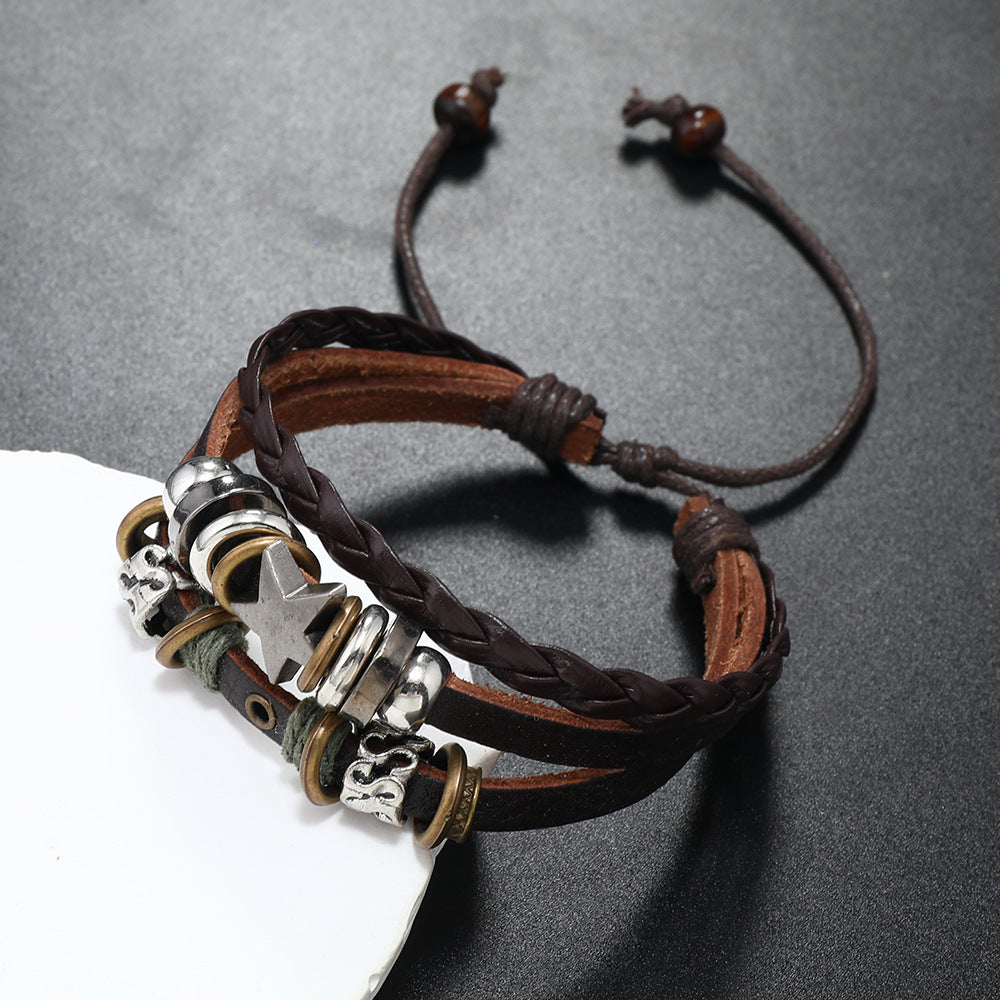 Bracelets tendance en cuir avec étoile à cinq branches et perles