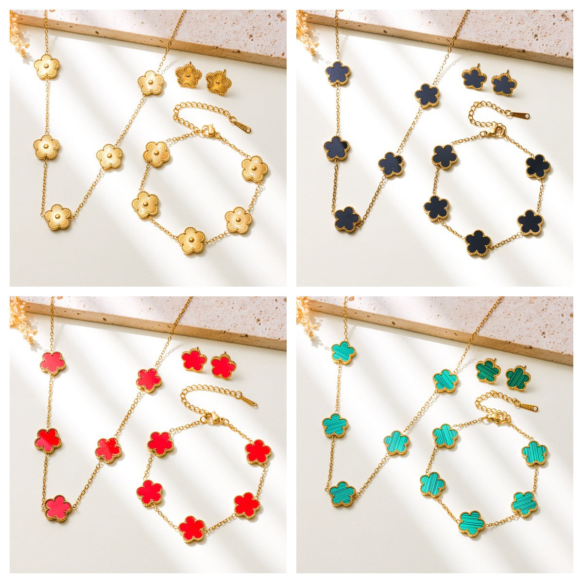 Parthenocissus Grass Stainless Steel Fashion Commuter Jewelry Set