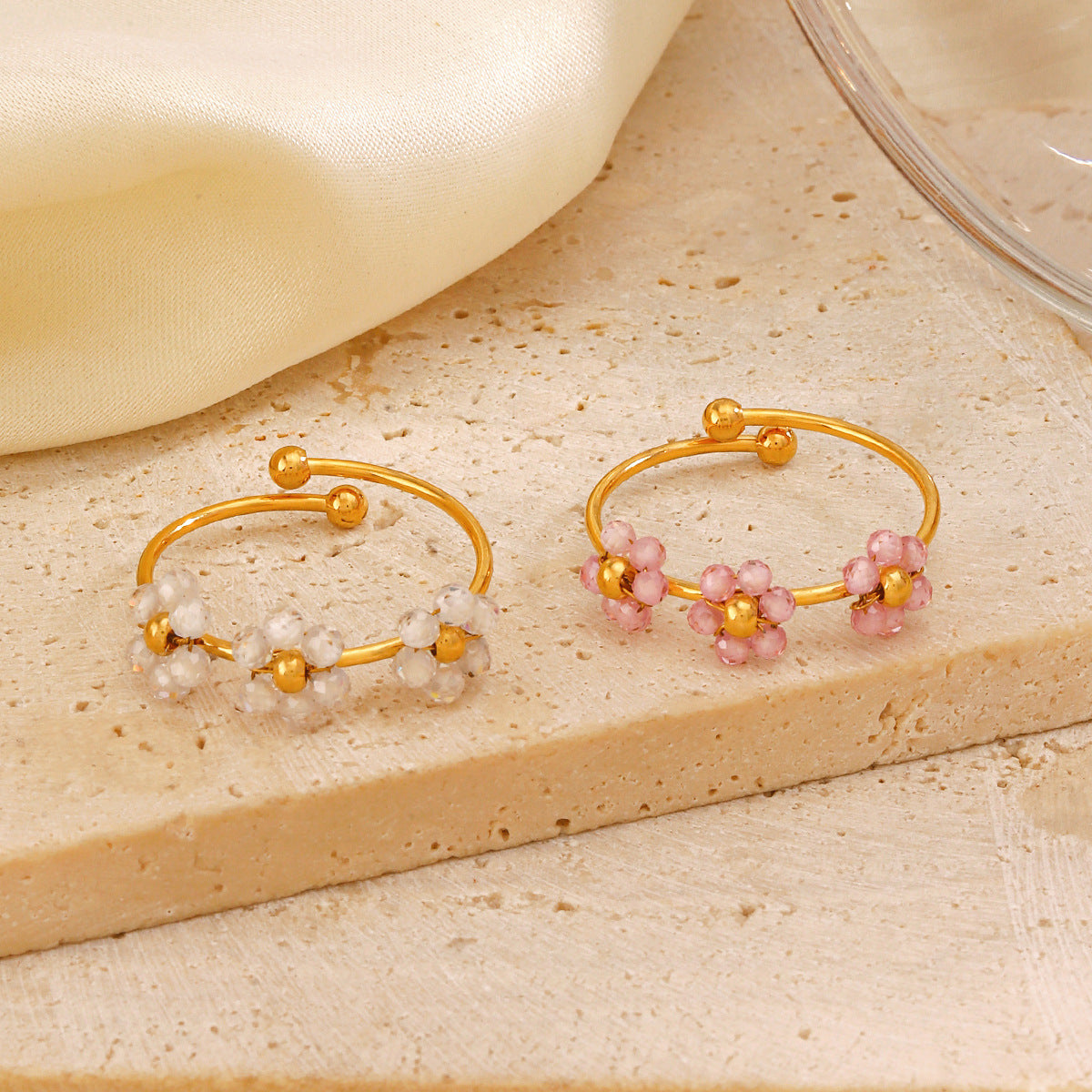 Fashion Popular Stainless Steel Simple Style Zircon Flower Ring