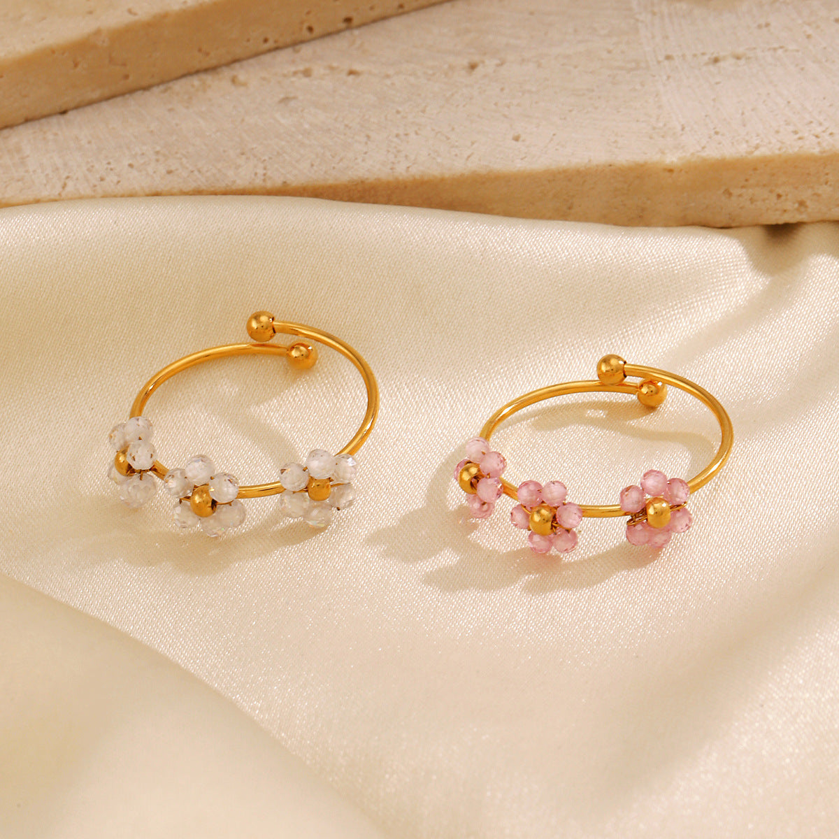 Fashion Popular Stainless Steel Simple Style Zircon Flower Ring