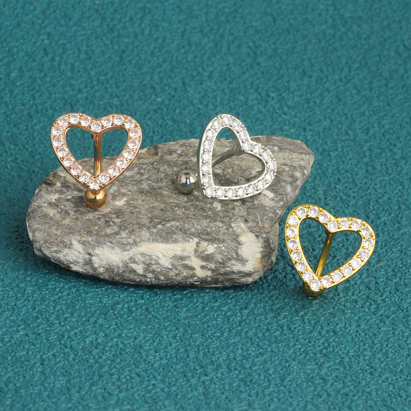 Fashion Belly Navel Buckle Heart-shaped Copper Inlaid Stone Rose Gold Rings
