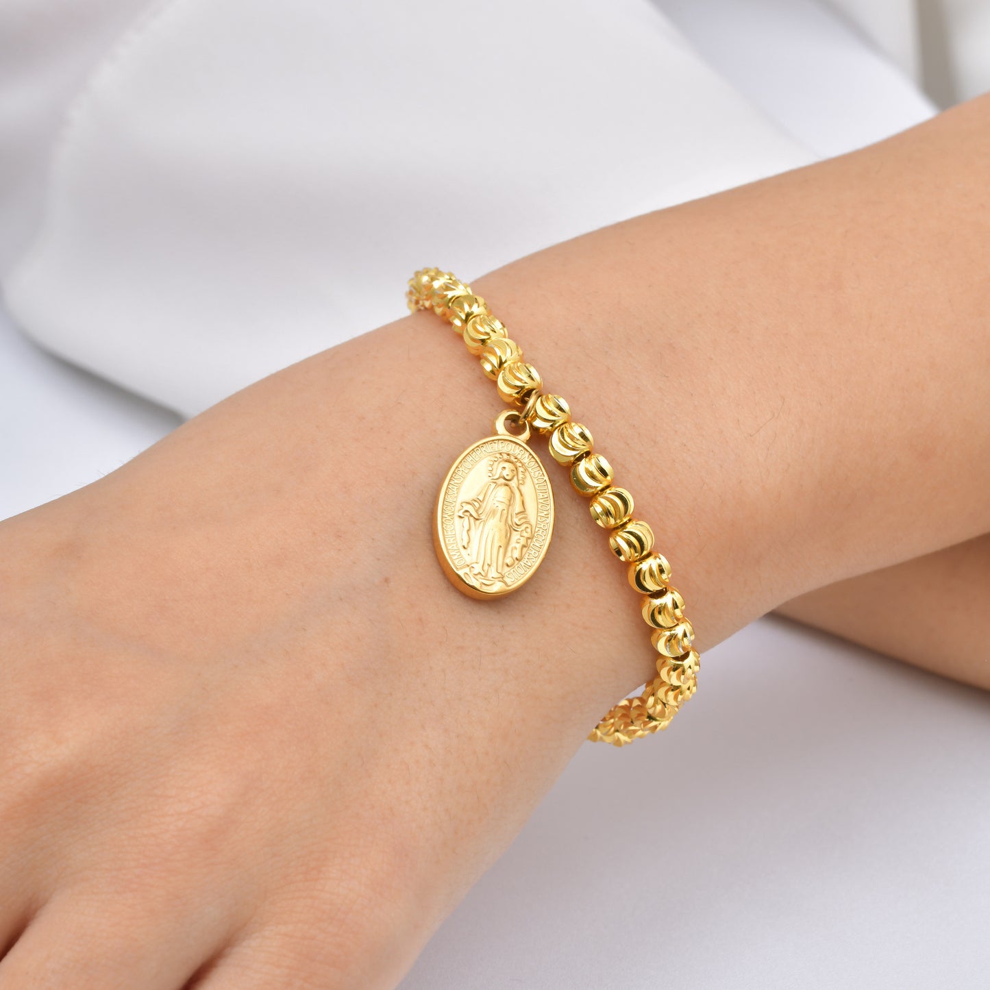Women's Fashion Stainless Steel Virgin Watermelon Beads Gold Bracelet