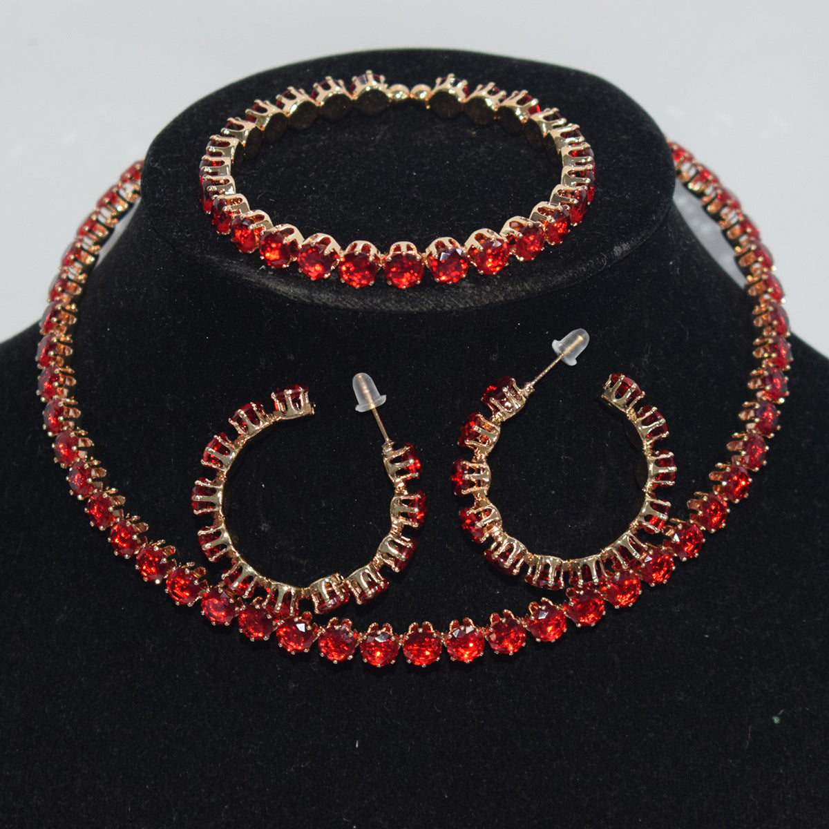 Women's Luxury Zircon Collar Ear Three-piece Horse Eye Fashion Jewelry Set