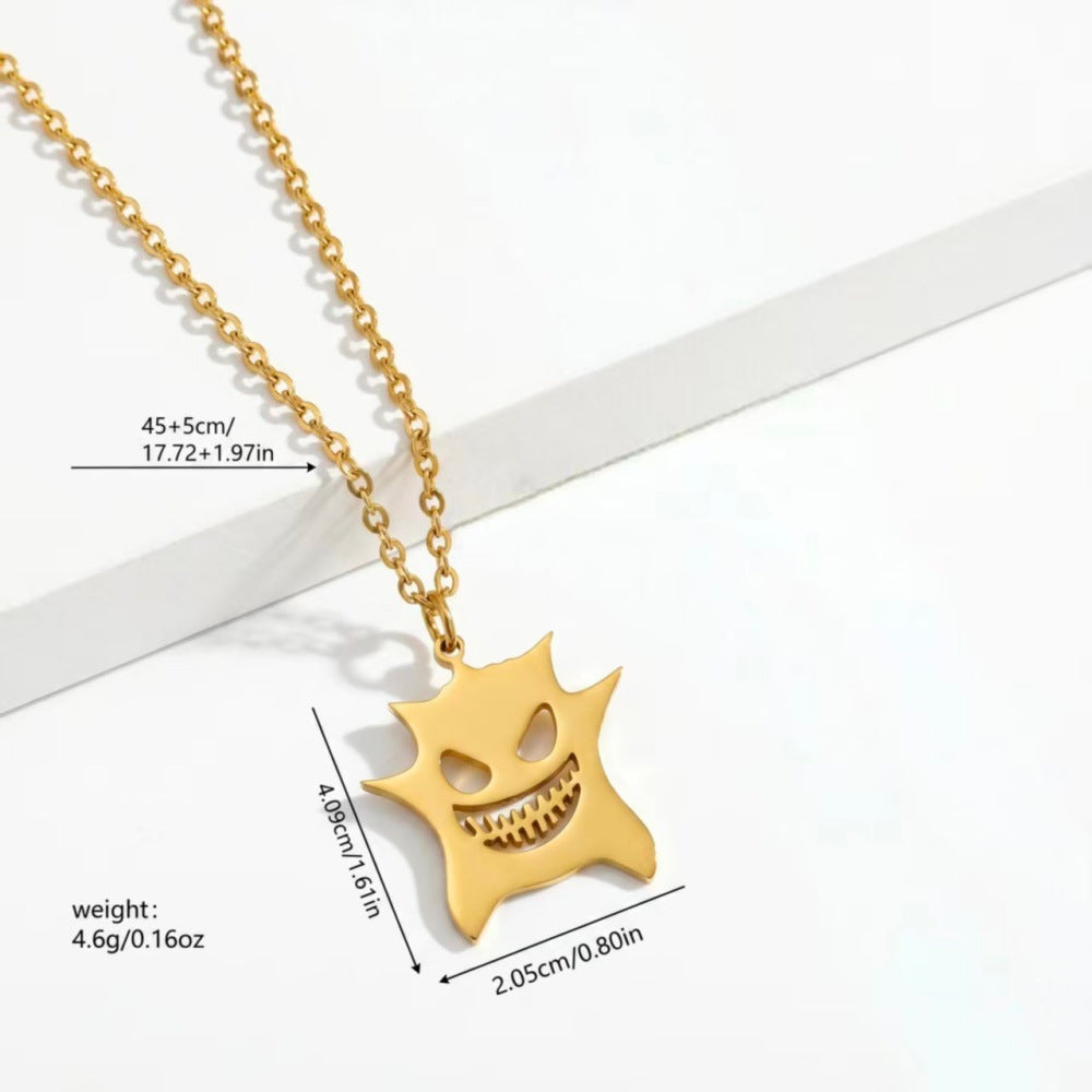 Suite Stainless Steel Grimace Eardrops Sweet Cool Style Niche Clavicle Jewelry Set