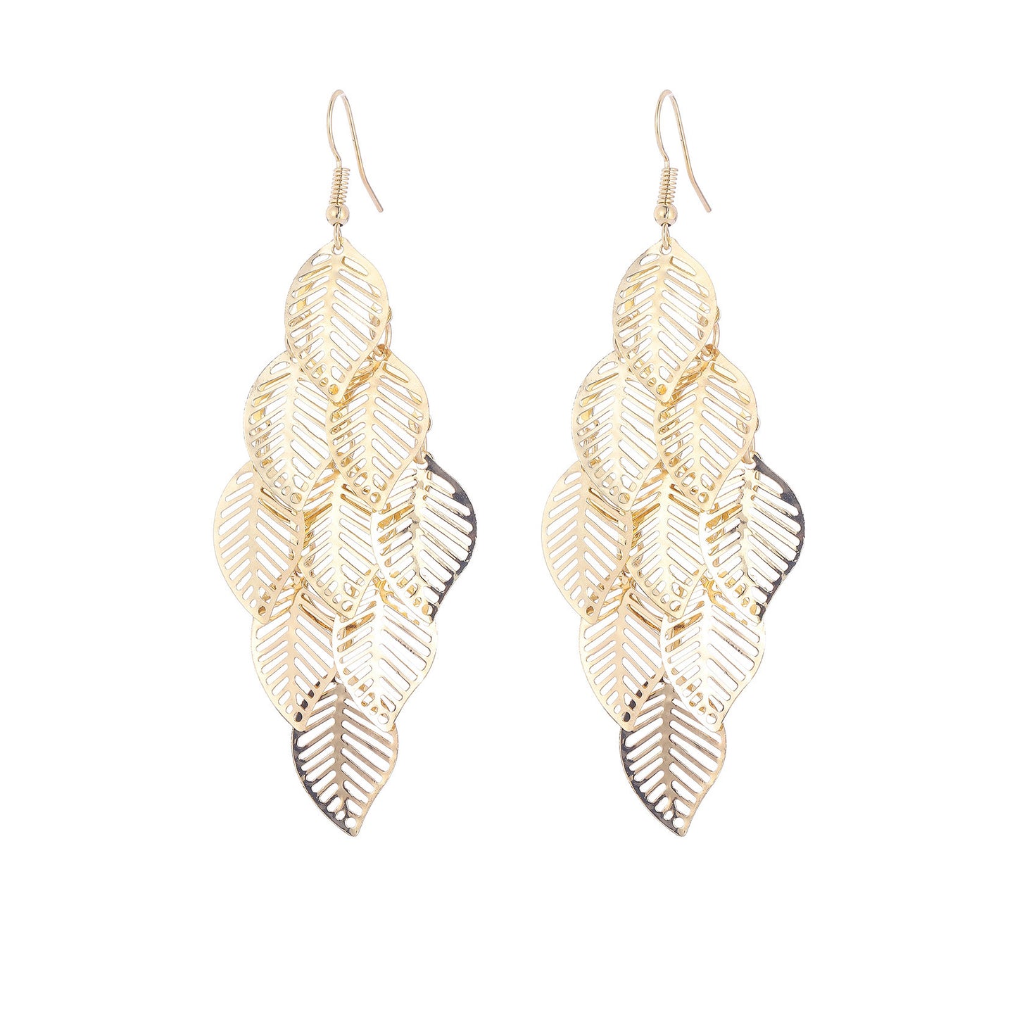 Simple Gold And Sier Hollow Leaves Earrings