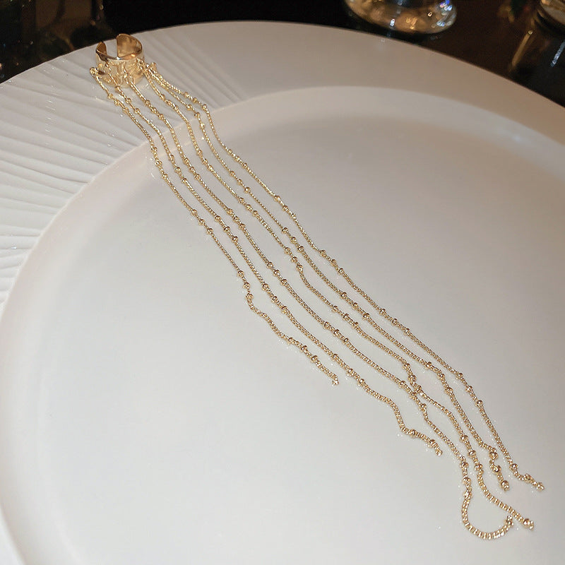 Irregular Shaped Chain Long Tassel Clips Cold Wind Bone Ear Clip