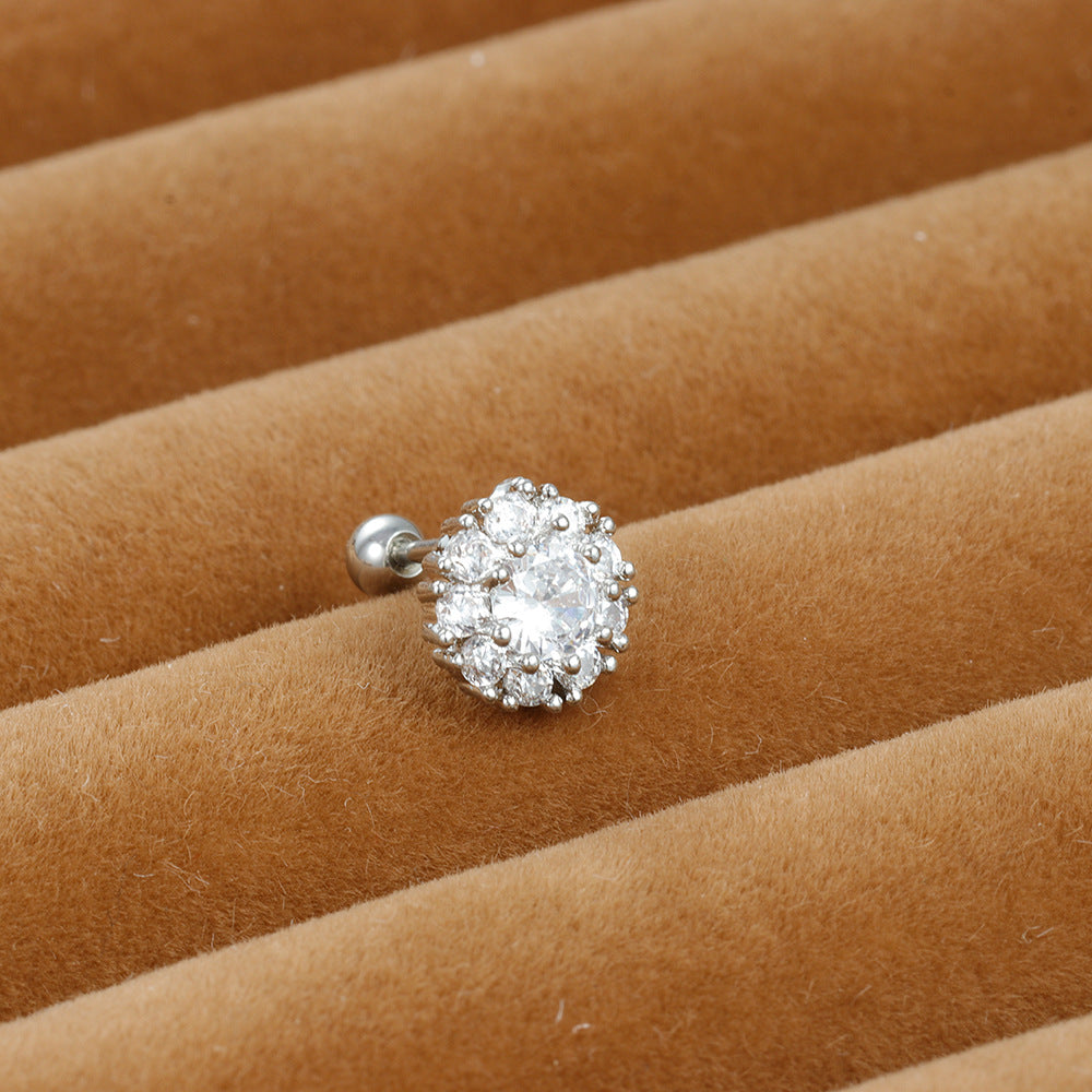 Stainless Steel Thin Rod Ear Micro Inlaid Zircon Stud Earrings