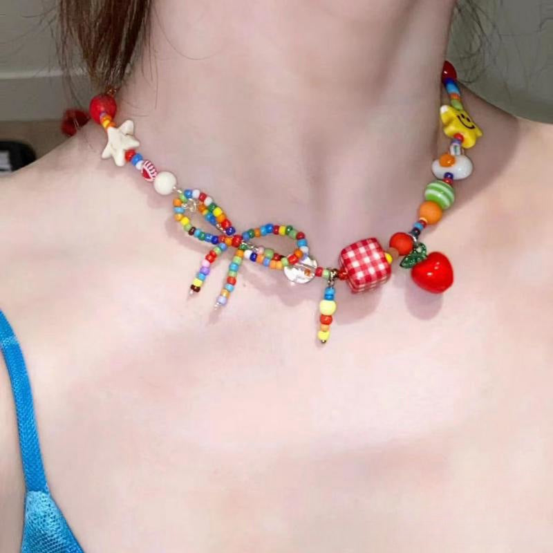 Paradise Dopamine Colored Beaded Light Luxury Summer Necklace