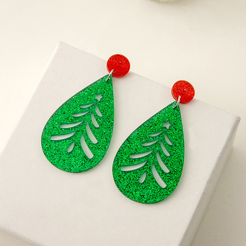 Boucles d'oreilles ajourées en forme de goutte d'eau et paillettes d'arbre de noël