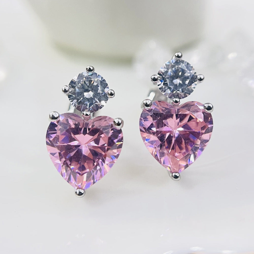 Women's Diamond Cold Bright Sier Needle Pink Earrings