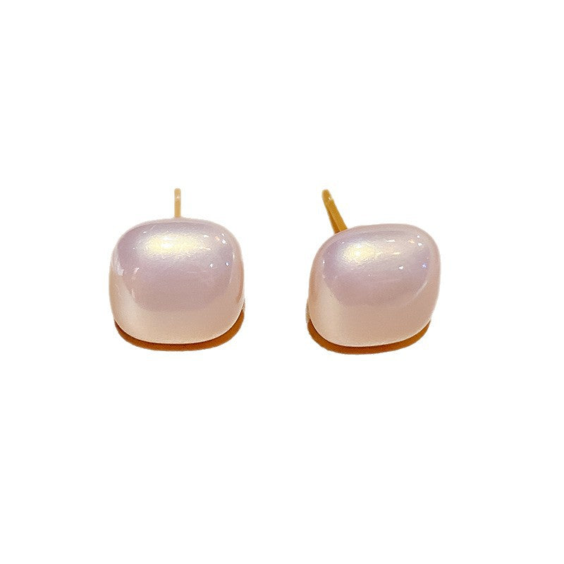 Sier Needle High-grade Temperament Cube Sugar Geometric Pearl Rings