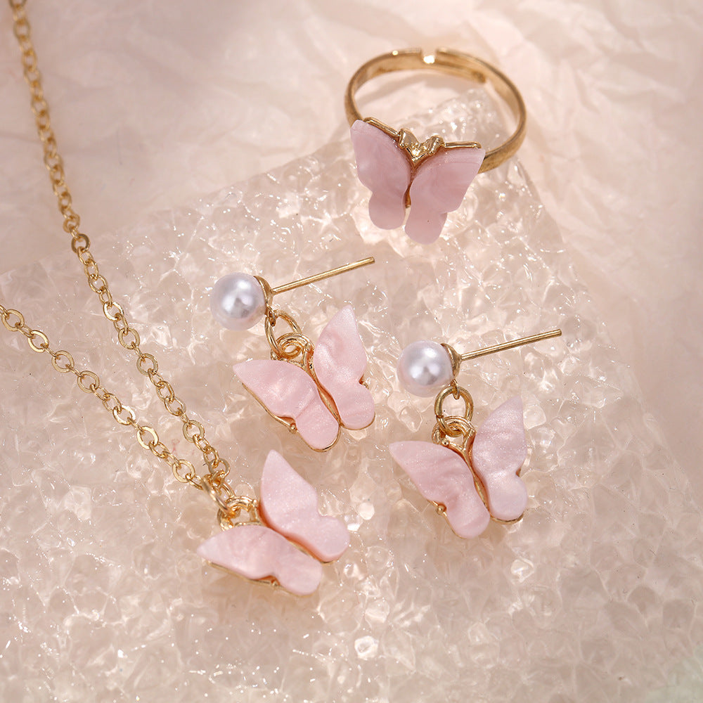 Fashion Temperament Personalized Ear Multicolor Butterfly Jewelry Set