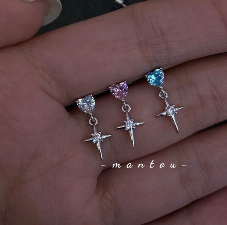Women's Cross Ear Bone Minority Stars Eardrops Straight Needle Stud Earrings