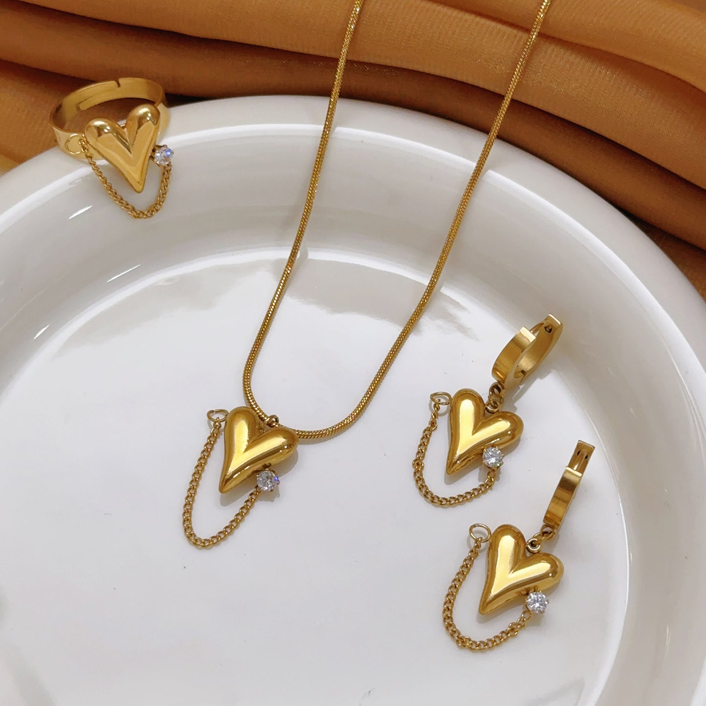 Titanium Steel Ear Clip Real Gold Does Not Fade Niche Jewelry Set