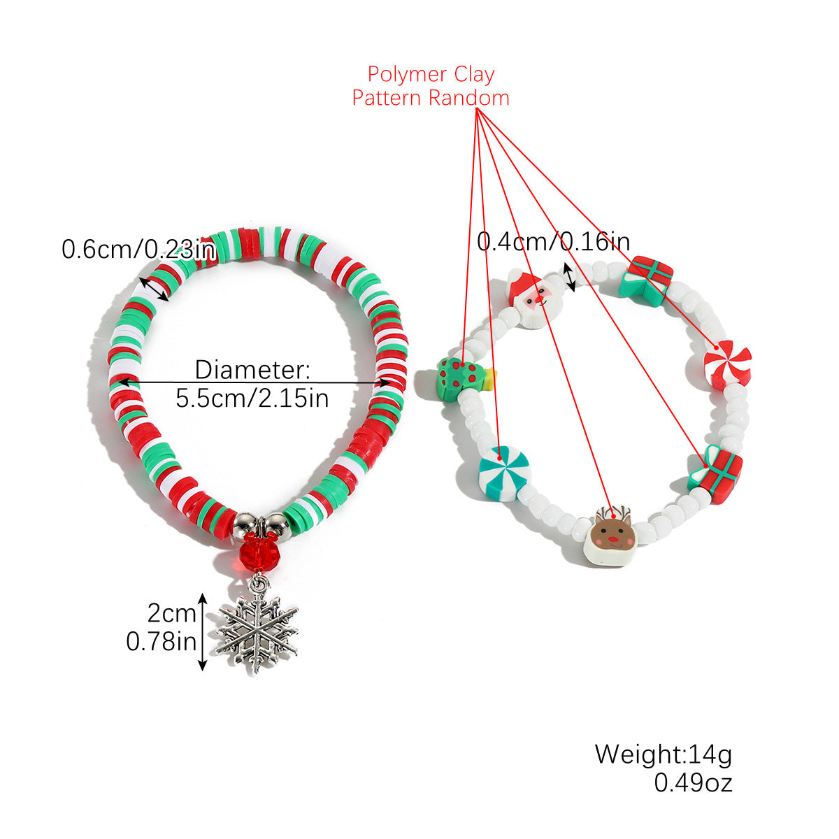 Pendentif en cristal du Père Noël, Bracelets rouges en perles