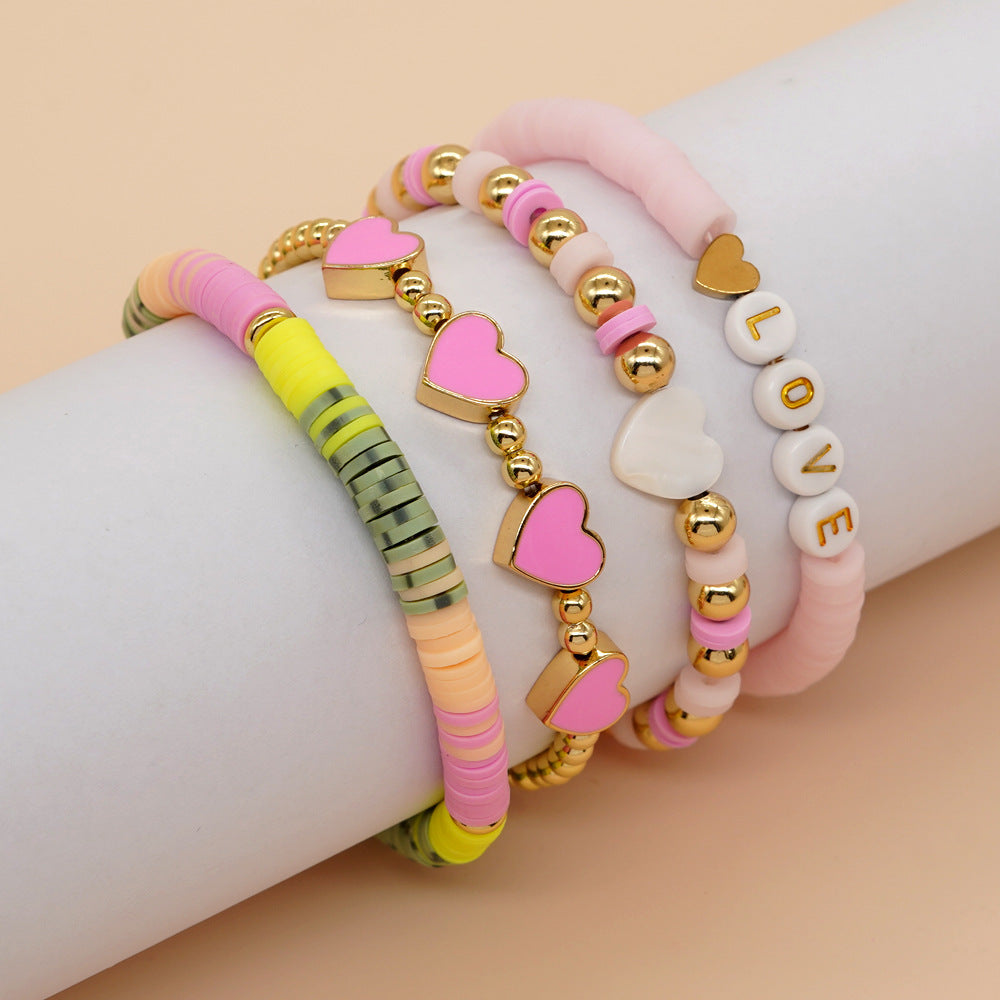 Peach Heart Polymer Clay Set Couple Suit Bracelets