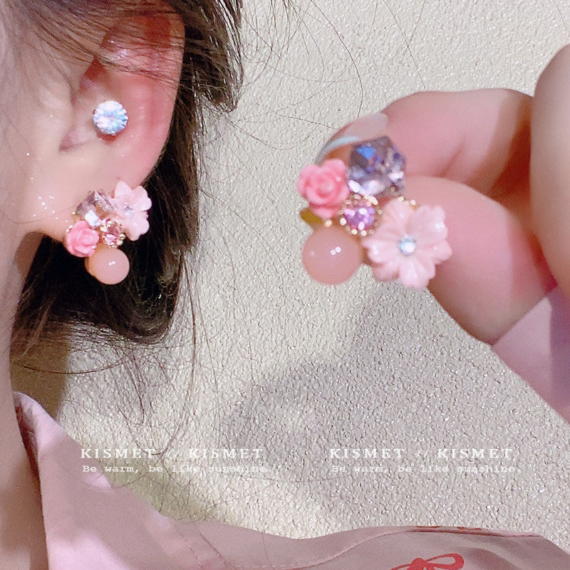 Women's Vacation Style Super Fairy Sweet Flower Seaside Colorful Little Wild Earrings