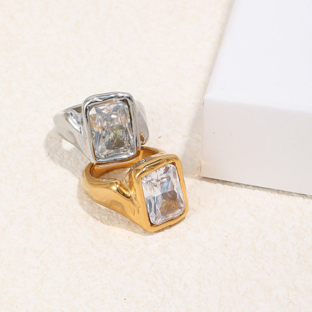 Fashion Simple Hand Stainless Steel Gold-plated Dark Pattern Rings