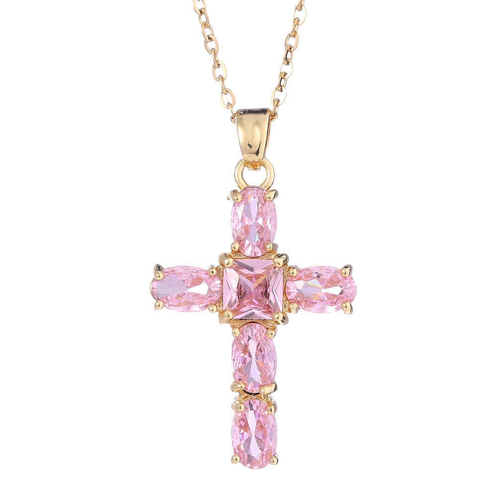 Hop Full Diamond Crook Cross Ornament Necklaces